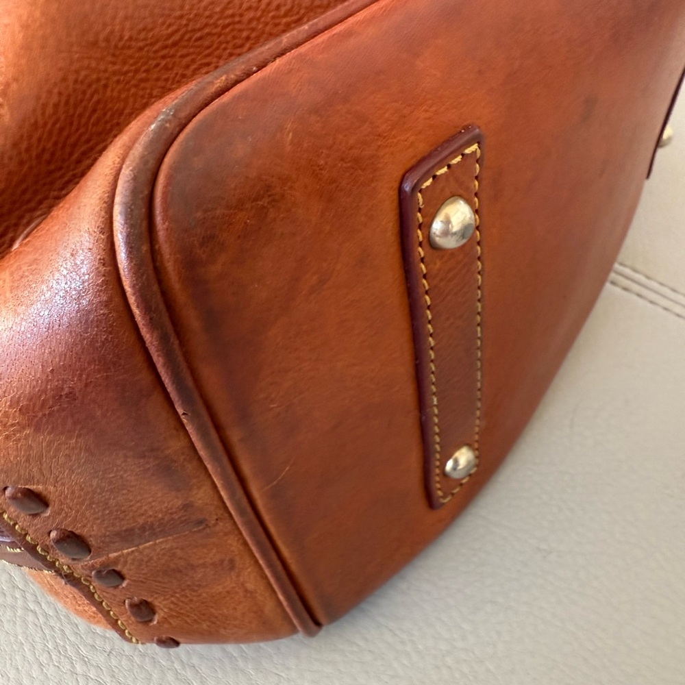Dooney & Bourke Chestnut Florentine Leather Whipstitch Drawstring Bucket Bag - Picture 6 of 8